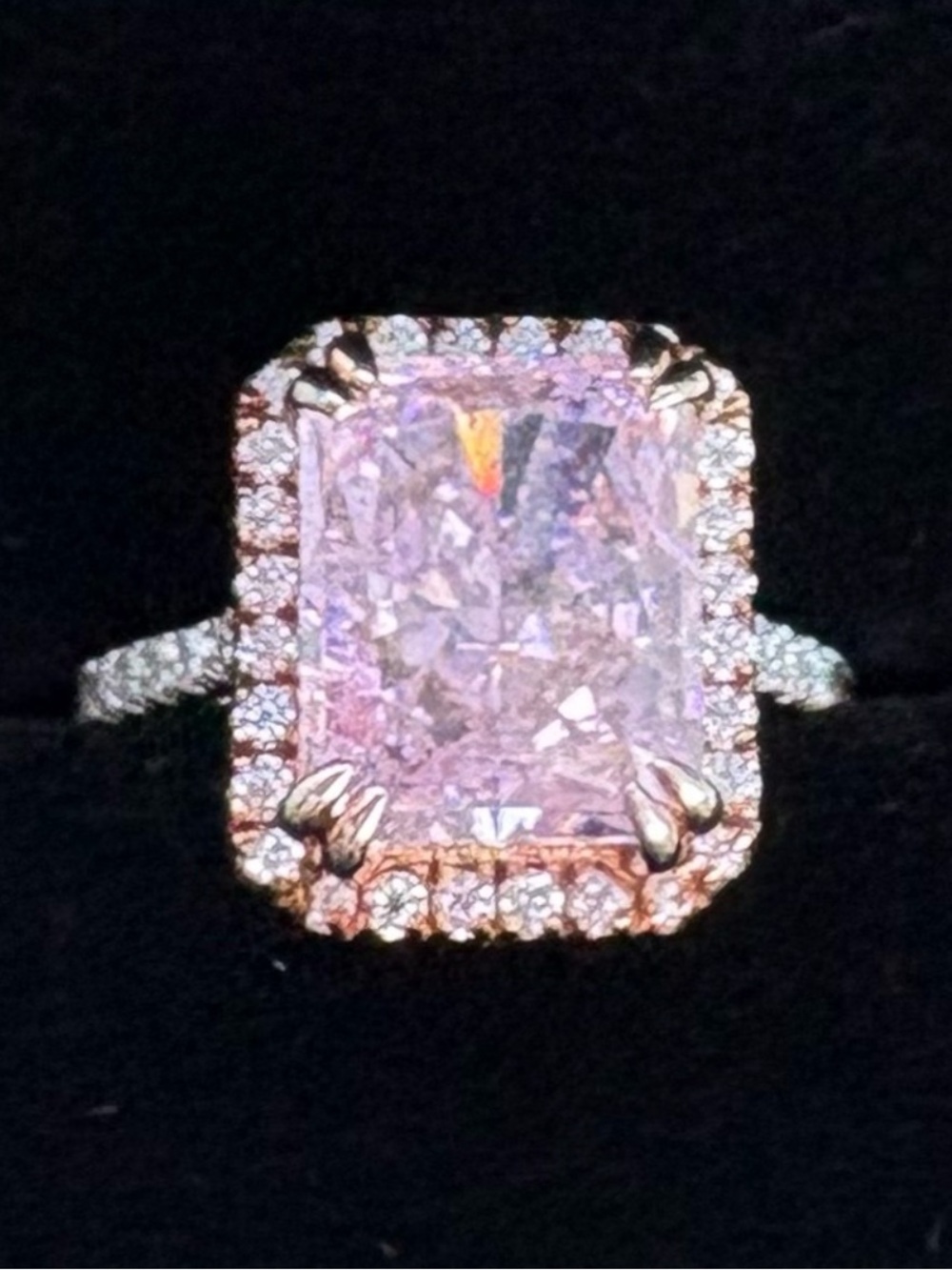 925 Silver Radiant Pink Cushion Halo Ring — Women's Jewelry
